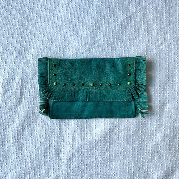 Tasha Polizzi Teal Fringe Clutch - Picture 1 of 7